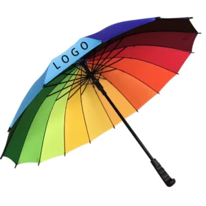 16K Automatic Open Iridescent Windproof Golf Umbrella with Long Straight Handle