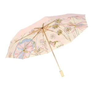16K Golden Aluminum Dual Purpose Folding Umbrella Sun & UV Protection Manual Control Enlarged With Bone Color Glue Sunny Style