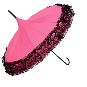16K Pagoda Umbrella Manual Pongee Victorian Wedding Photography Parasol Lace Trim