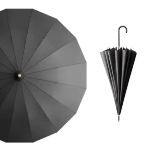 16K Ribs 23-inch Modern Auto Open Straight Umbrella with Pink J-shaped Handle