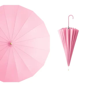 16K Ribs 23-inch Modern Plastic Walking Stick Straight Umbrella with Pink J-shaped Handle