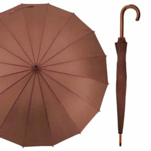 16K Wood J-Handle Auto-Open Straight Umbrella, 120 cm, for Outdoor Business Gifts