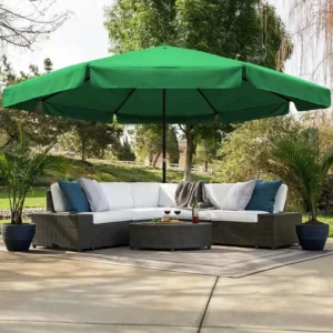 16ft Large Outdoor Round Patio Garden Sun Umbrella 5M Valanced Aluminum Central Pole Parasol with Cross Base for Courtyard