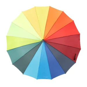 16k Long Handle Windproof Polyester Straight Umbrella Rainbow Rib Parasol Men Women Sunny Rainy Day Use Customizable