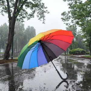 16k Straight Stick Rain Umbrella Rainbow-Colored Polyester Market Umbrellas for Promotional Giveaways