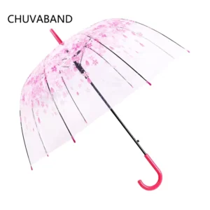 17-Inch Luxury Business Umbrella 8-Bone New Cherry Blossom Princess Design Transparent POE Clear Rain Cover for Adults