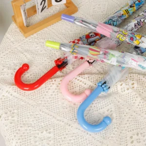 17-Inch Transparent Cartoon Umbrella with Semi-Automatic Control for Children