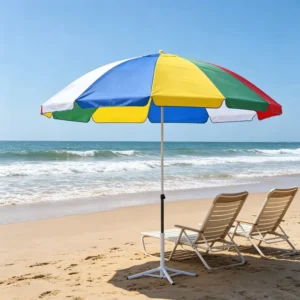 170cm Radius Beach Umbrella Galvanized Pole Rust Proof Windproof Durable Outdoor Sun Parasol