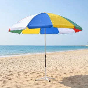 170cm Radius UV Protection Sun Umbrella Galvanized Pole Rust Resistant Outdoor Patio Stall Beach Garden Parasol Shade
