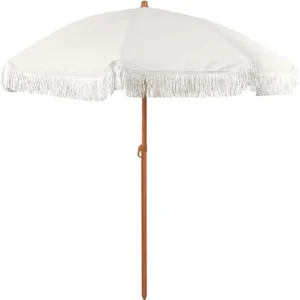180CM Beige Polyester Fringe Beach Umbrella Parasol with Metal Frame