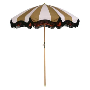 180cm x 200cm Custom Logo Red and White Stripe Cotton Canvas Colorful Fringe Beach Umbrella With Black Tassels