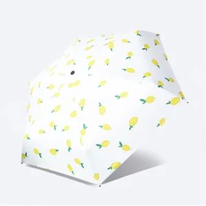 19 Inch 6 Rib 5 Fold Compact Lemon Cherry Pattern Fruit UV Protection Umbrella with Custom Logo