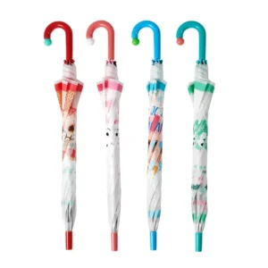 19 Inch Auto Open POE PVC Transparent Umbrella with Cute Animal Design, Plastic Handle, Semi-Automatic