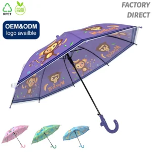 19 Inch Kids Straight Umbrella with Safety Reflective Strip Cute Manual Open Promotional Children’s Gift