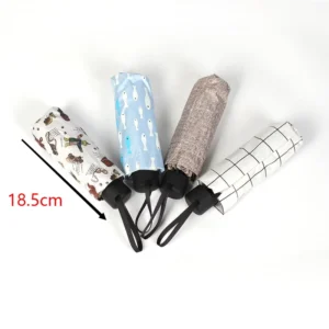 19 Inch Light Adult 5 Folding Semi Automatic Straight Umbrella Black Coating Sun Block UV Mini Square Polyester Metal Shaft OEM