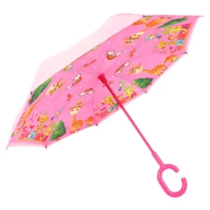 19-Inch Straight Pattern Reverse Umbrella for Kids, Waterproof Windproof, C-Handle, Pongee Material