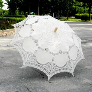 19 Inches 10 Ribs Umbrellas for Wedding White Lace Manual Open Sunshade Wooden Handle Parasol Custom logo Straight Umbrella