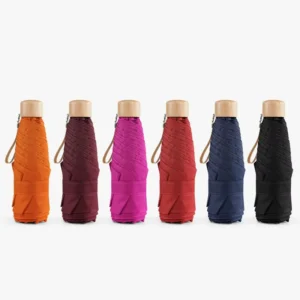 19 Inches Capsule Umbrella with Wooden Handle Mini Pocket Umbrella Anti UV Folding Sun Student Rain and Rain Umbrella for Adults