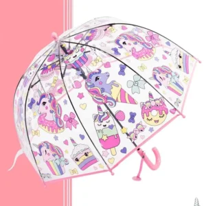 2-7 Years Kids Cartoon Forest Transparent Long Handle Umbrella Semi-Automatic Open Kindergarten Children Umbrella