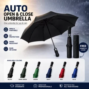2-Fold Mini Auto Open/Close 8-Rib Windproof UV Protection Umbrella with Storage Sleeve for Students China OEM Supplier