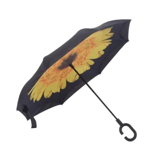 2-Folding Umbrella with C-Shape Handle, Hammer and Seat Belt Cutter, Car Window Breaker, Reverse Design