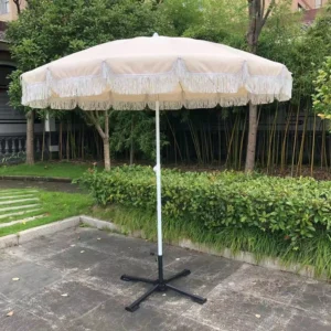 2 Meter 16-Rib Contemporary Aluminum Pole Beach Umbrella with Tassels Customized Printed