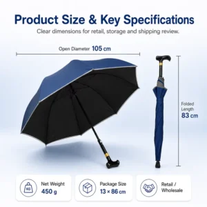 2-in-1 Cane Umbrella Walking Stick for Seniors Outdoor Use