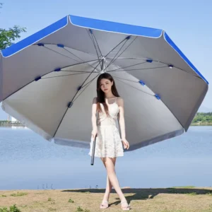2.0-meter Silver Gel Sun-protective Polyester Outdoor Beach Umbrella With Steel at Factory Price