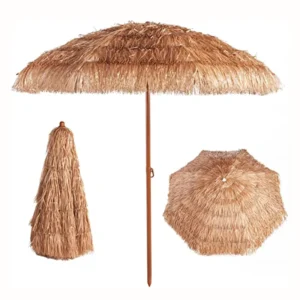 2.0M PP Plastic Raffia Straw Hawaiian Style Patio Beach Umbrella with Tilt System