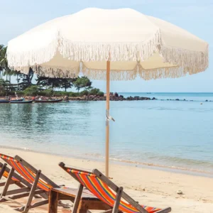 2.0m Polyester Fabric Tassel Beach Umbrella with Fringe