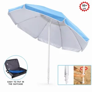 2.1M Modern Aluminum Anchored Beach Umbrella with Large Canopy Portable Small-Package Design 50+ UV Protection for Hotel
