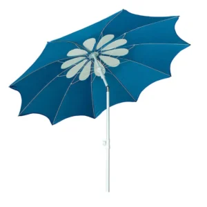 2.1M Steel Flower Parasol with Air Vent, Blue Silver-Lining Waterproof Fabric for Camping