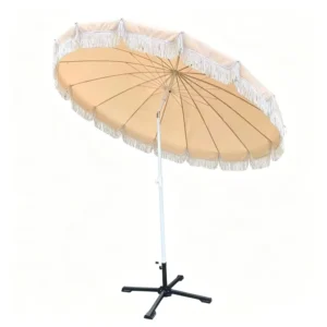 2.2m Modern Fringe Tassel Polyester Patio Umbrella Windproof Waterproof Outdoor Parasol for Garden Yard Park and Beach