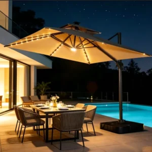 2.3M 3M 3M*4M Solar LED Waterproof Lightweight Cantilever Patio Umbrella