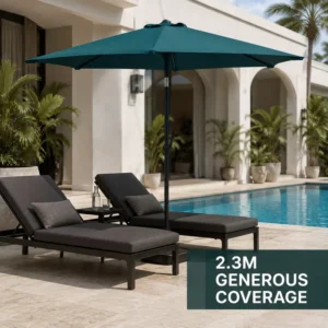 2.3m Commercial Iron Center Pole Umbrella 200gsm Yarn Dyed Royal Blue Adjustable Tilting 360 for Poolside Hotel Supplier
