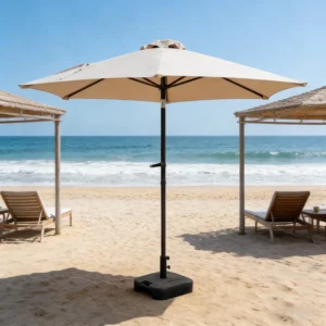 2.3m Pearl Beige Center Pole Patio Umbrella with Crank Tilt 200g DTY Fabric Iron Frame for Garden Balcony