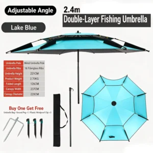 2.4*2.4m Fishing Beach Umbrella Double Layer Polyester Black Coated Cloth >3000mm Waterproof Sun Proof Outdoor Camping
