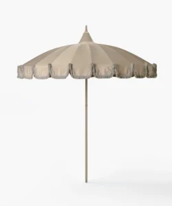 2.4 Meter Light Khaki Fringed Aluminum Outdoor Dining Hotel Courtyard Umbrella