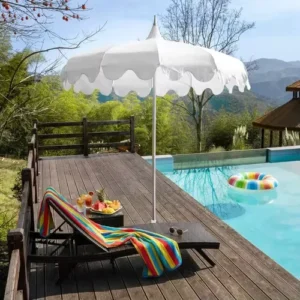 2.5M Pagoda Patio Umbrella with 32-35mm White Aluminum Pole and 180g Polyester for Villas, Swimming Pools, and Decks
