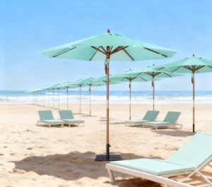 2.5m Central Pole Umbrella with Double Pulley, Waterproof Anti-UV Plastic Base