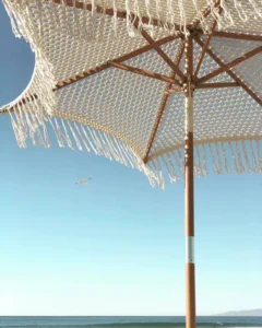 2.5m Parasol with Macrame Ropes, Handmade Crochet, Wooden Cotton Tassels, and Open Fringe
