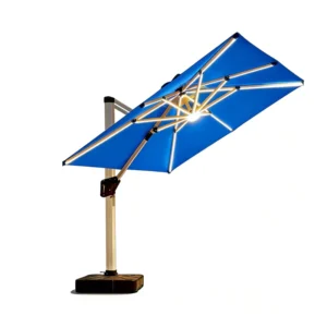 2.5m Solar LED Aluminum Waterproof Patio Umbrella with Light Bars Anti-UV Center Pole Crank Tilt Park Hotel Outdoor Use