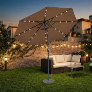 2.7 Meter Patio Umbrella Parasol Outdoor Aluminum with Solar LED Lights