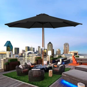 2.7M Commercial Outdoor Waterproof Cafe Restaurant Garden Wooden Center Pole Patio Parasol