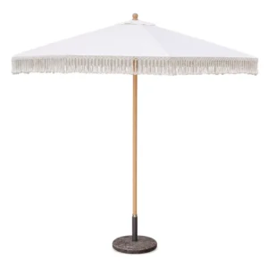 2.7M Fringed Garden Parasol with Tassel, Patio Umbrella, Outdoor Sun Shade and Steel Pole for Pool and Beach