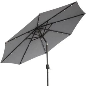 2.7M LED Solar Outdoor Parasol Garden Patio Sun Shade Umbrella Tilt & Crank Waterproof White and Grey Color