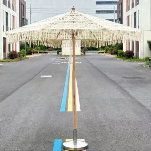 2.7M Rope-Wrapped Wooden Umbrella with Fabric Cover