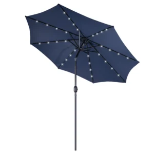 2.7m/9ft Outdoor Patio Umbrella with Solar LED Lights 8 Ribs Crank & Tilt Garden Parasol Waterproof UV Protection