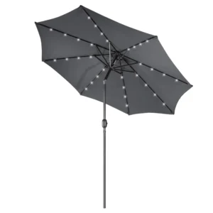 2.7m 9ft Outdoor Patio Umbrella with Solar LED Lights, 8 Ribs, Crank and Tilt, Waterproof UV Protection