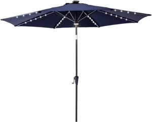 2.7m Center Pole Umbrella with Concrete Base and Solar Panel for Hotels, Multicolored